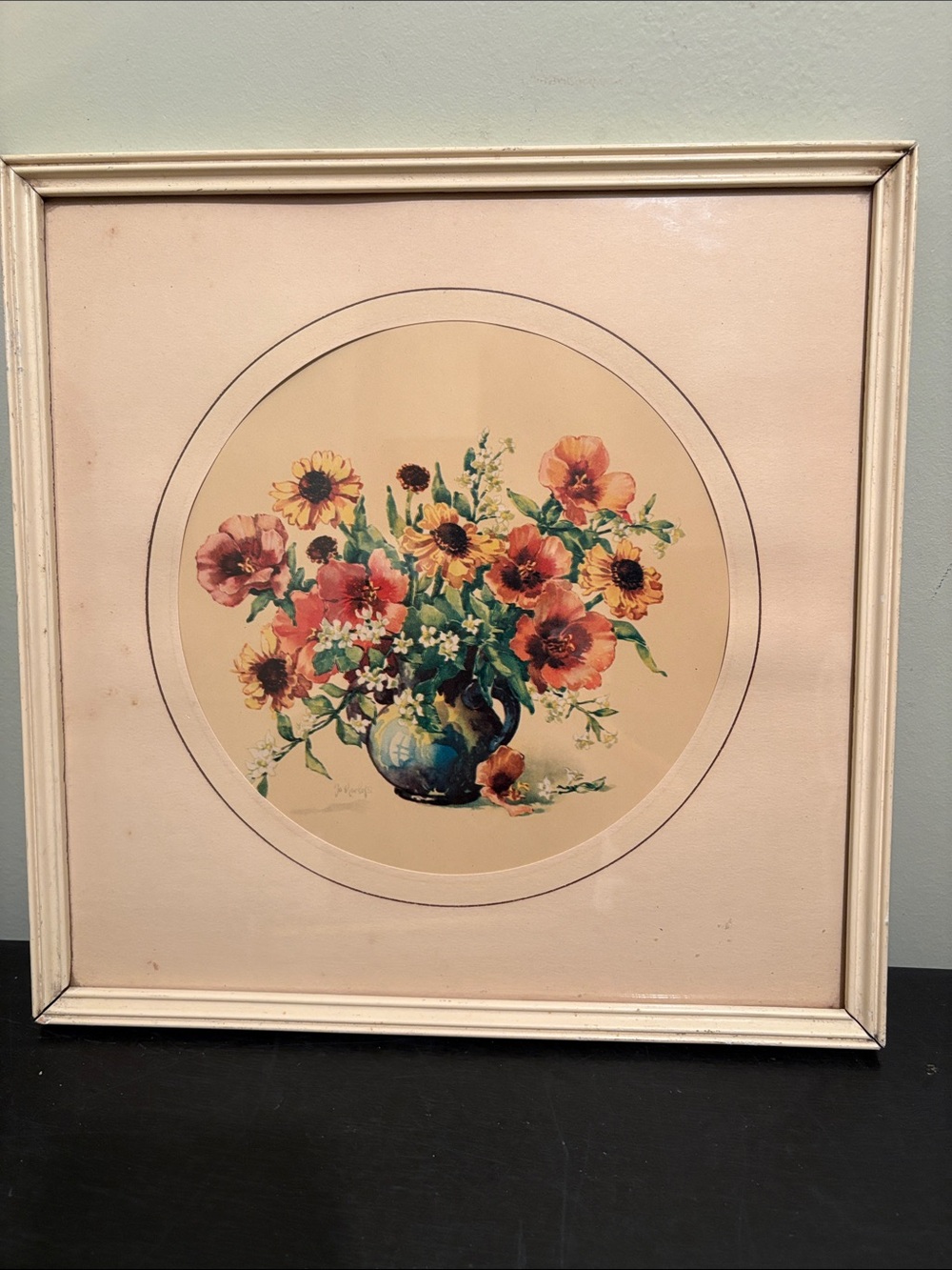 Peach and Green Floral Bouquet Wall Art Print - Unbranded